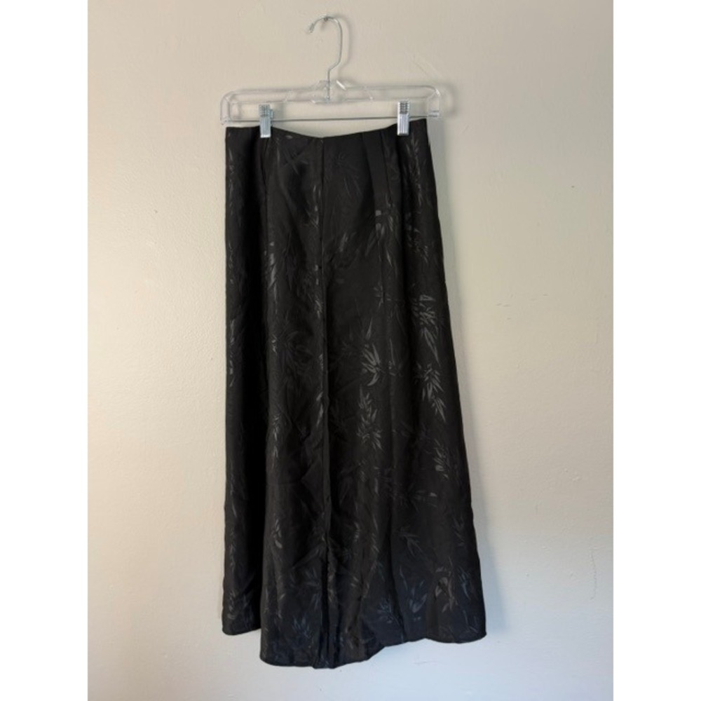 Black Jacquard Bamboo Leaf Maxi Skirt High Waisted Satin Sheen Size S